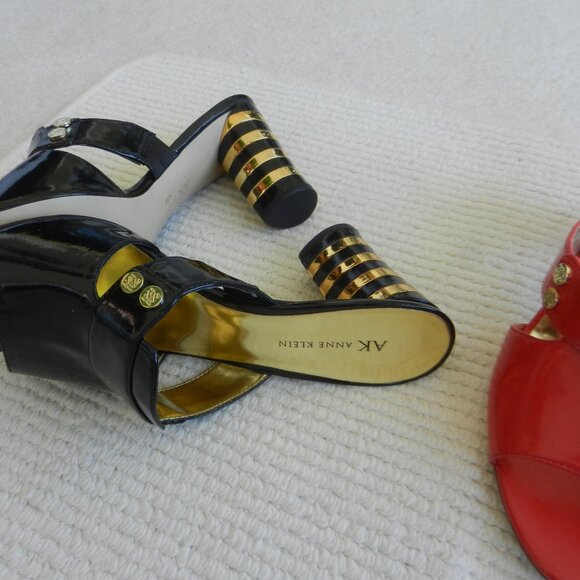 TWO PAIRS AK Anne Klein Red & BLACK PATENT Open Toe Slide Sandals Size 10M - Picture 8 of 14